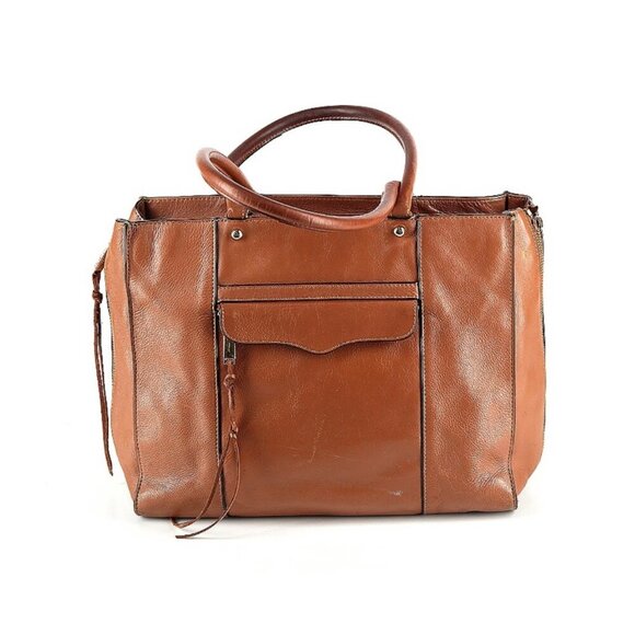 Rebecca Minkoff Mab Medium Side Zip Leather Tote Bag Double Handles Brown - Picture 3 of 9